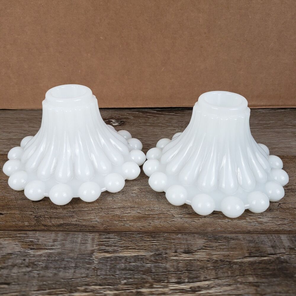 Anchor Hocking Pair Of White Milk Glass Bubble Candle Stick Holders 3" VTG